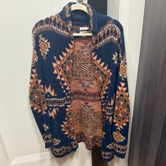 Faherty Navy and Rust Patterned Cardigan - Picture 1 of 5